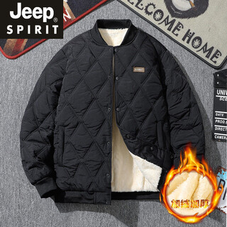 Jeep spirit velvet thickened cotton coat men's winter ins japanese retro baseball uniform loose casual cold-proof cotton coat cotton jacket black l recommended 105-120jin jin equals 0.5 kg