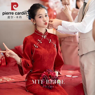 Pierre cardin red cheongsam ancient bride wedding engagement dress out of the pavilion and home toasting dress slim female dress red cheongsam s