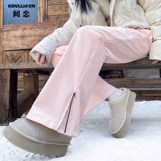 Kovlliaen high-end micro-flared down pants for women's winter outerwear 2025 new white duck down thickened warm cotton pants narrow flared pants pink s