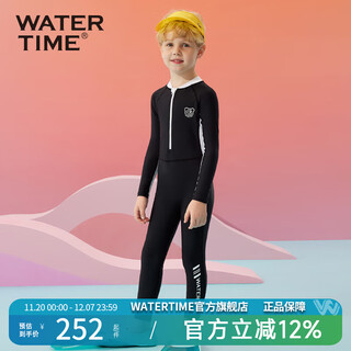 Watertime children's swimsuit boys' medium and large children's one-piece long-sleeved trousers 2025 new warm sun protection swimsuit black and white boys 170 size 6 (recommended 113-122cm/19