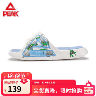 匹克态极拖鞋防滑耐磨运动外穿沙滩百搭凉拖鞋男款感厚底情侣男鞋 乳白/蓝 46