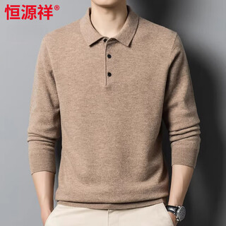 Hengyuanxiang 2026 новый зимний свитер из чистой шерсти утолщенный мужской отворот с длинными рукавами футболка базовый свитер верблюжий l 170 125-140jin jin равен 0,5 кг
