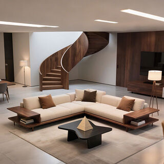 Jieyunmao italian light luxury solid wood sofa living room walnut villa large-sized fabric corner sofa 2025 new high-end l-shaped corner sofa black walnut 1+2+3 sofa+coffee table+tv cabinet 10x10x10cm