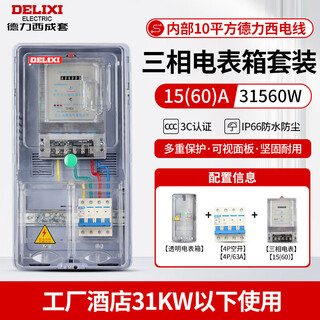 Delixi electric meter box three-phase four-wire 380v surface-mounted outdoor waterproof set 80a high-power distribution box electric meter box + three-phase electric meter 60a + air switch 63a
