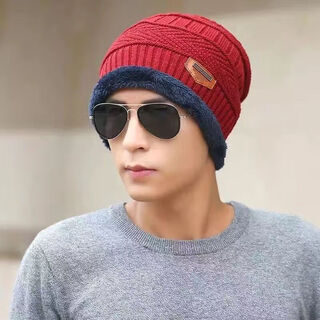 Ultraman hat men and women winter pullover hat plus velvet thickening cycling windproof youth fashion western style woolen hat one-piece trendy s standard ear protection pullover hat - red