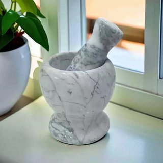 Yusenyi stone garlic mortar stone mortar garlic masher stone mortar masher garlic masher household manual grinding seasoning pounding traditional chinese medicine bowl small waist cloud white (set)