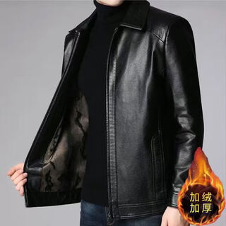 胖东来中老年真好皮皮衣男外套中老年加绒翻胖东来同款 黑色翻领 加绒 L 175/92A (110130