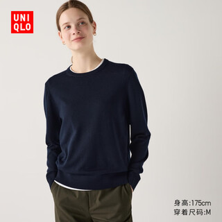 Uniqlo women's worsted merino wool crew neck sweater/long sleeve commuting 469410 69 navy s