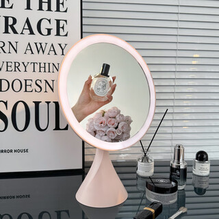Light luxury desktop makeup mirror with led light desktop touch-up dormitory office makeup mirror pink large size rechargeable