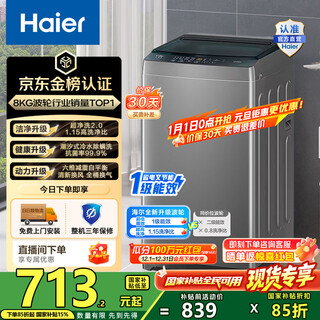 海尔（Haier）波轮洗衣机小型全自动 8KG家用洗脱一体Z10D0 以旧换新一级能效 宿舍出租房单脱水家电国家补贴20% 8KG销冠丨金榜认证丨超净洗