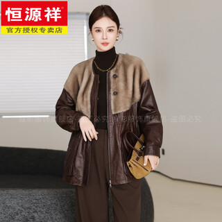 Hengyuanxiang sheepskin down jacket women's mid-length stylish spliced sheepskin and hair one-piece haining genuine leather jacket fur goose down jacket brown l 121-140jin jin equals 0.5kg