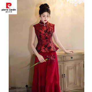 Pierre cardin new chinese toast wear bridal morning robe 2025 new red light luxury niche engagement dress women wedding feeling burgundy s