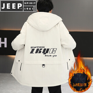 Jeep spirit mid-length coat for men autumn and winter velvet thickened jacket men's windbreaker 2025 new cotton coat men's cotton parka shangyi yipin 528 meters white mid-length coat m weight 80-100jin jin is equal to 0.5 kg
