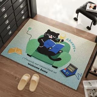 Yusenyi entrance door floor mat fun cartoon carpet porch entrance door cuttable wire circle door mat household dirty resistant foot mat sofa cat green (silk circle material) 80 pieces 80x120cm (floor protection, high quality)