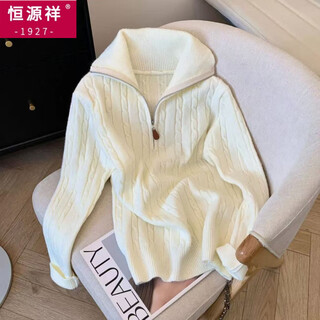 Hengyuanxiang 2025 sweater women's half-zip turtleneck sweater loose sweater lapel loose lazy fleece sweater jacket white with embroidery xl 115-125