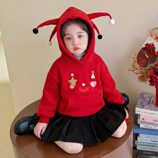 Disney new year's greetings girls' fleece sweatshirt winter 2026 new children's super nice festive top baby red inner wear red 120 cm