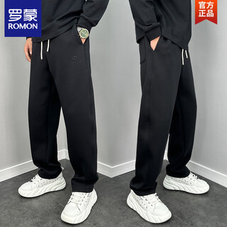 Romon 2025 autumn and winter thin scimitar sports men's pants men's loose drape small foot wide leg casual pants fashionable and versatile harem black thin style m weight 100-120 jin jin is equal to 0.5 kg