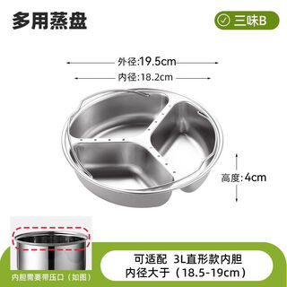 Wing fantasy 304 stainless steel food-grade rice cooker with three compartments steaming plate rice artifact baby food steamer steamer bowl 3l straight inner pot three compartments 19.5 cm 304 compartments suitable for rice cookers