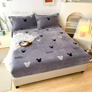Yusenyi customized winter milk velvet fitted sheet, thickened cotton velvet bedspread, 135x1.9m bed cover, customized couch, classic mickey customized 135x190cm fitted sheet, free two pillowcases