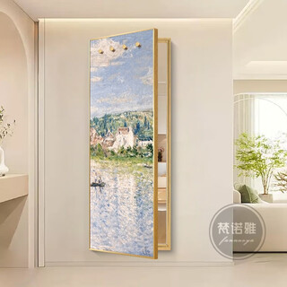 Yusenyi sunrise style opening mirror with hook porch hidden closable sliding dressing mirror hanging picture seaside sailing boat f solid wood hook light luxury gold suspended with mirror 35x100 total width 70x height 100 canvas explosion-proof glass silent track