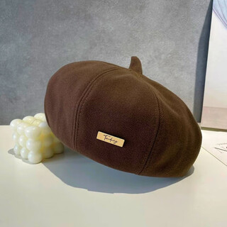Aushengko beret autumn and winter new style big head circumference british retro face painter's hat small temperament versatile pumpkin octagonal english label beret-coffee one size with adjustment rope
