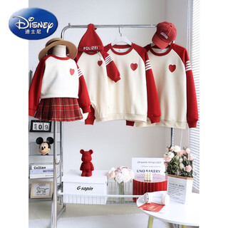 Disney (disney) red new year parent-child clothing for small month-old babies 2025 new autumn and winter family of three, four, mother and child, mother and daughter, whole family, love, spring and autumn style 100 adult m size 100-120jin jin is equal to 0.5 kg