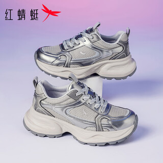 Red dragonfly (red dragonfly) dad shoes for women spring new thick-soled heightening versatile mesh shoes for women outdoor lightweight versatile sports running shoes exb160311 gray (5cm) 35
