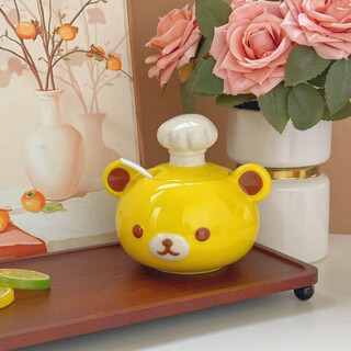 Shijanu kitchen bear ceramic lard jar cute home high temperature resistant meat oil spicy jar kitchen special seasoning jar kitchen bear ceramic lard jar - about 700ml cheese yellow