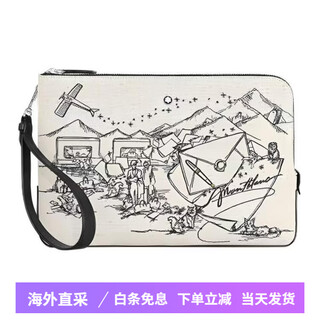 Montblanc (montblanc) capsule series embroidered pattern leather clutch bag unisex couple style ivory white and classic black basic package (bag + dust bag)