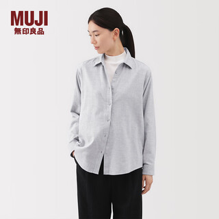 Muji women's flannel shirt collar long-sleeved shirt shirt top pure cotton winter women's plaid light gray s (155/80a)