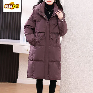 Chu jing down jacket women's medium long winter hooded white duck down warm jacket mulberry purple s recommended 90-125 jin jin equals 0.5 kg
