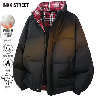 Inxx (inxx) inxx street korean style contrasting plaid stand collar cotton jacket for men in winter new thickened and warm couple's bread suit black 4xl recommended 200-220jin jin equals 0.5 kg
