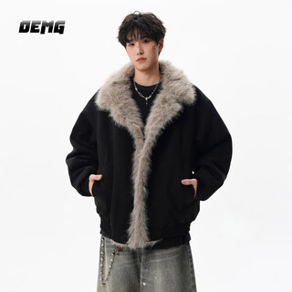 Oemg korean style mountain-carved cotton jacket for men in autumn and winter, trendy brand, high-end deconstructed plush lapel thickened cotton jacket, black, high quality, xl, recommended 120-135jin jin is equal to 0.5kg