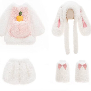 Gesufan girls winter cute plush bunny suit baby and children fashionable 2024 new plush thickening suit white bunny four-piece set 100