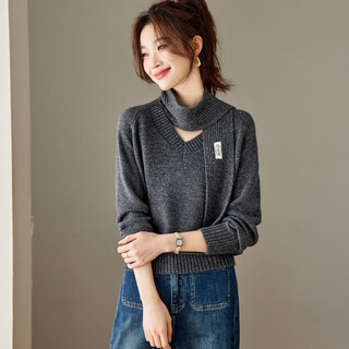 La chapelle 2025 autumn and winter new knitted sweater v-neck design small simple style fashionable knitted bottoming shirt tops for women trendy gray l