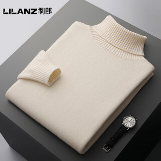 Lilanz official autumn and winter cardigan men's turtleneck thickened sweater solid color loose youth sheep knitted bottoming sweater large size white-flagship model s