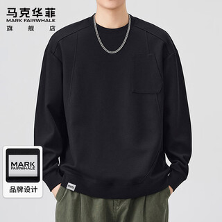 Mark fairwhale sweatshirt men's spring and autumn american round neck casual jacket men's loose trendy tops black 2xl