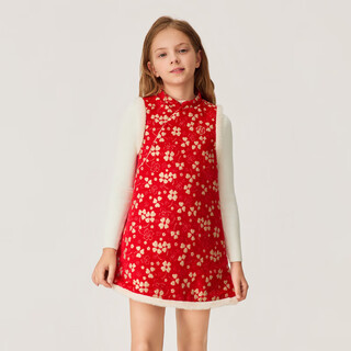 Polowalk new year's style girls' sleeveless dress 2026 new chinese style embroidered dress b61w616b0021 red 120