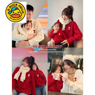 G.duck parent-child clothing for a family of three or four chinese new year clothes, family clothing, autumn and winter clothes for mother, daughter, mother and son, father and son red parent-child sweater red 100 children's clothing (weight 26-30jin jin equals 0.5 kg)