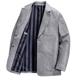 Fat donglai supermarket purchasing suit leather jacket men's leather suit men's haining leather jacket sheepskin middle-aged men's clothing the same style gray l suitable for 110-130 jin jin equals 0.5 kg
