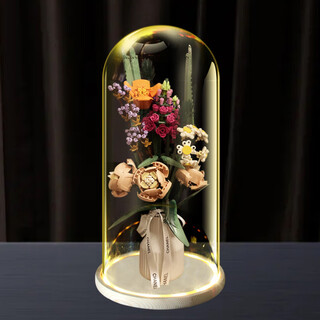 Aoyanlai suitable for lego 10280 bouquet rose acrylic display box transparent dust-proof storage 20*45 wood color with light solid wood base + glass cover (vase included, toys not included)