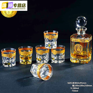 Miehone imported from the czech republic bohemian inlaid with real gold crystal whiskey set 7-piece wine set set foreign wine glasses and bottles vecny gold-inlaid a style 7-piece set 7 pieces