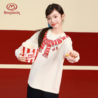 Bandocin half-time casual girl's children's clothing autumn and winter khmer bottoming shirt t-shirt 25 new children's winter thickened top cream rice 150