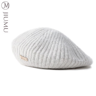 Jiumu nine wood wool beret women's autumn and winter korean version easy to match warm japanese style painter hat retro-antique hat light gray one size_58cm