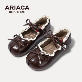 Ariacaariaca girls princess shoes 2026 spring new little girls leather shoes children's shallow mouth mary jane shoes brown 30 inner length 19.1/suitable for foot length 18.1-18.5