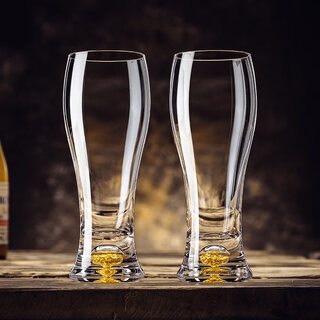 He jiagong large capacity beer cup home crystal glass craft beer cup light luxury internet celebrity juice cup set gold foil beer cup 320ml*2 free bottle opener + cup brush