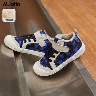 Ma latin (m.latin) children's shoes, children's casual shoes, winter boys' plus velvet canvas shoes 21392s250x black check 27