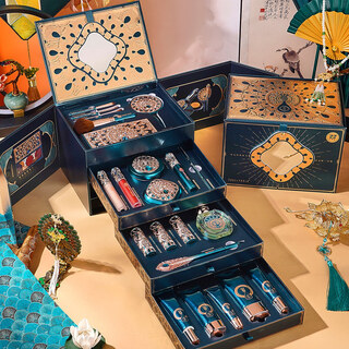 Cosmetics set, full set of makeup, first birthday gift for girlfriend, carved lipstick gift box, huang yan fengyun twenty-two piece set, write greeting card and give gift bag