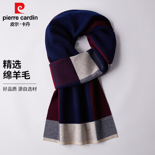 Pierre cardin winter scarf men's retro plaid wool winter warm jacquard korean style scarf new year gift burgundy