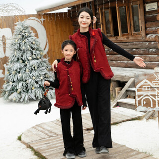 Didi love (d) 2026 autumn and winter new year new chinese style mother and daughter new year clothes red vest skirt warm cotton clothes parent-child clothes vest (cotton clothes + pendant) 165 women's s
